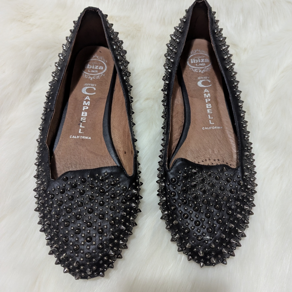 Jeffrey Campbell Black Leather Flats Studded Loafers Shoes Size 8.5
